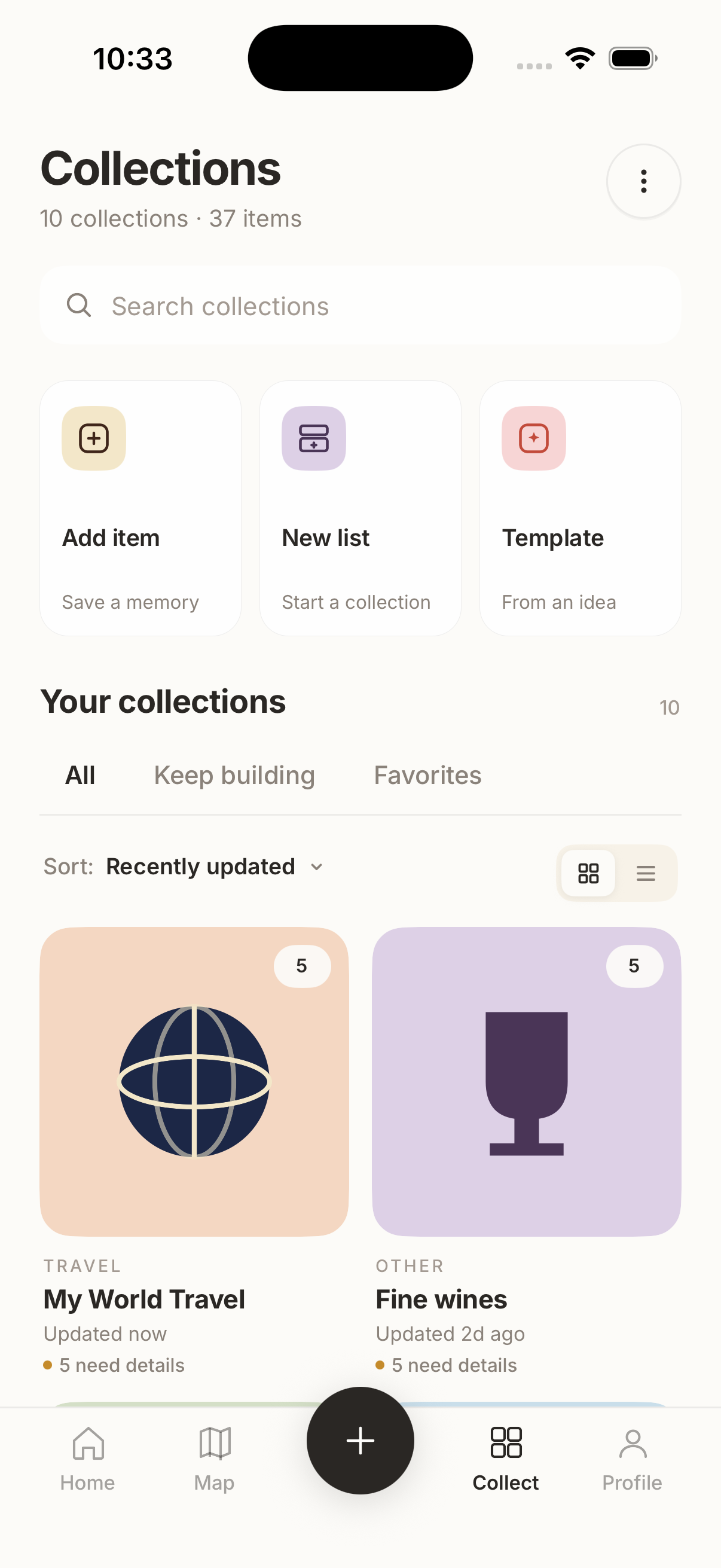 Memry — Collections screen
